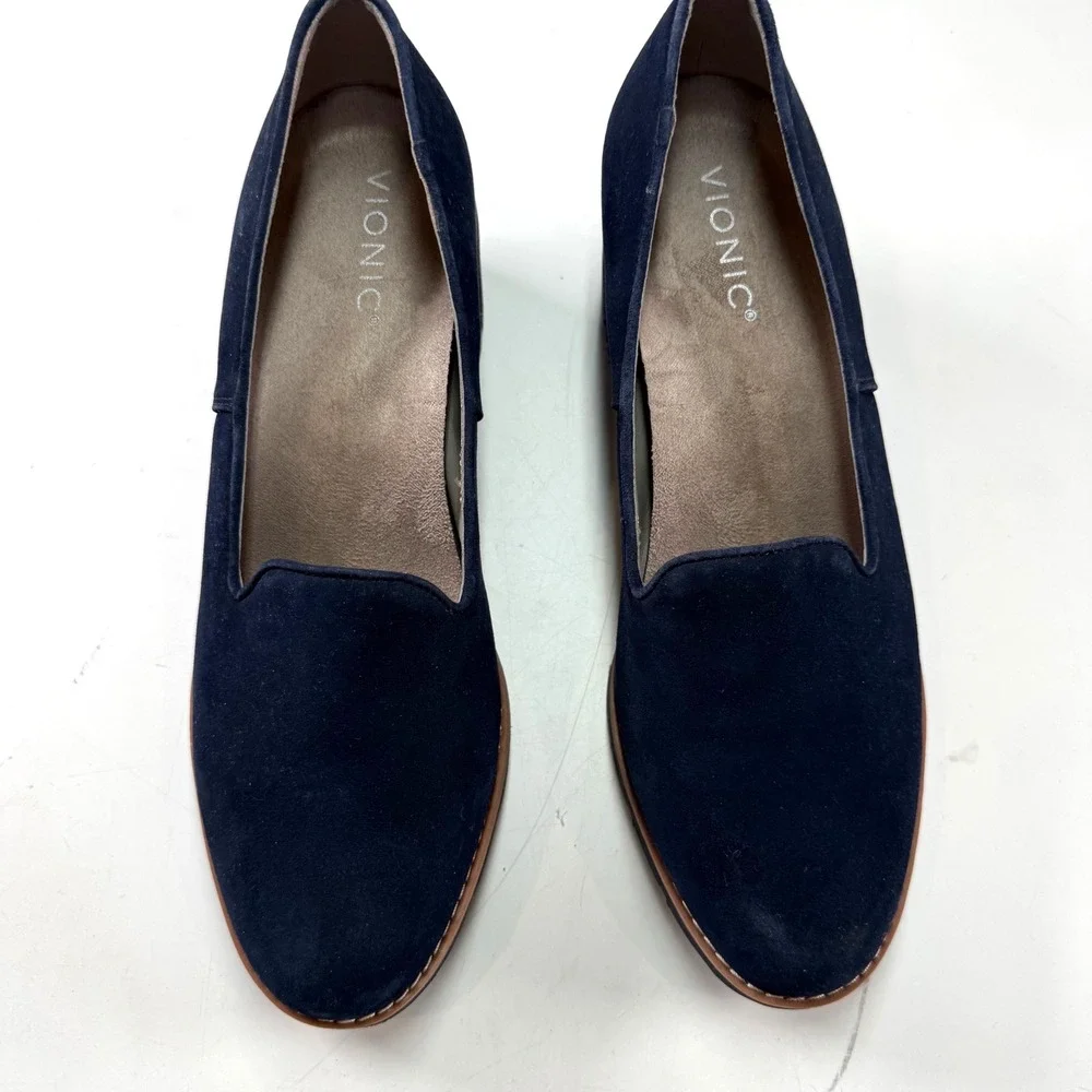 Comfort Wedge‎ Loafers Navy Suede Slip On Lug Sole Casual Shoes Size 9